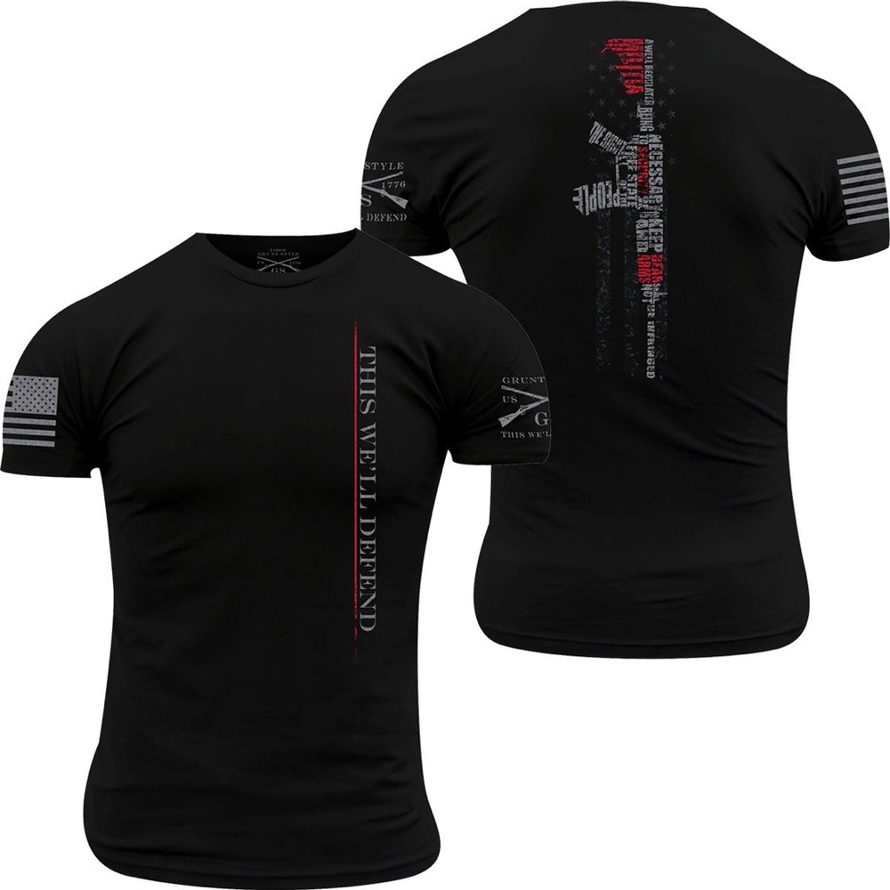 Grunt Style Men's Black Graphic Tee with Vertical 'This Well I Defend' 🇺🇸